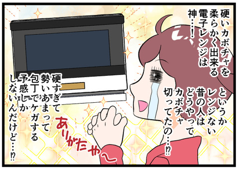 かぼちゃは硬くて切りにくい後半