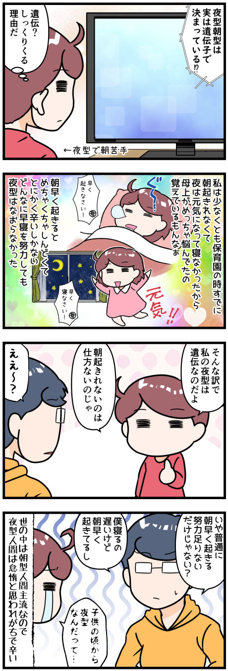夜型は遺伝のせいだという説があるそうだが完成