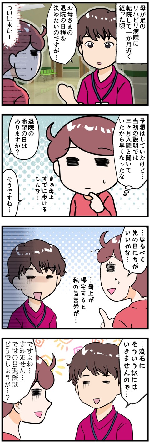 母上の退院はいつがいいか聞かれて完成