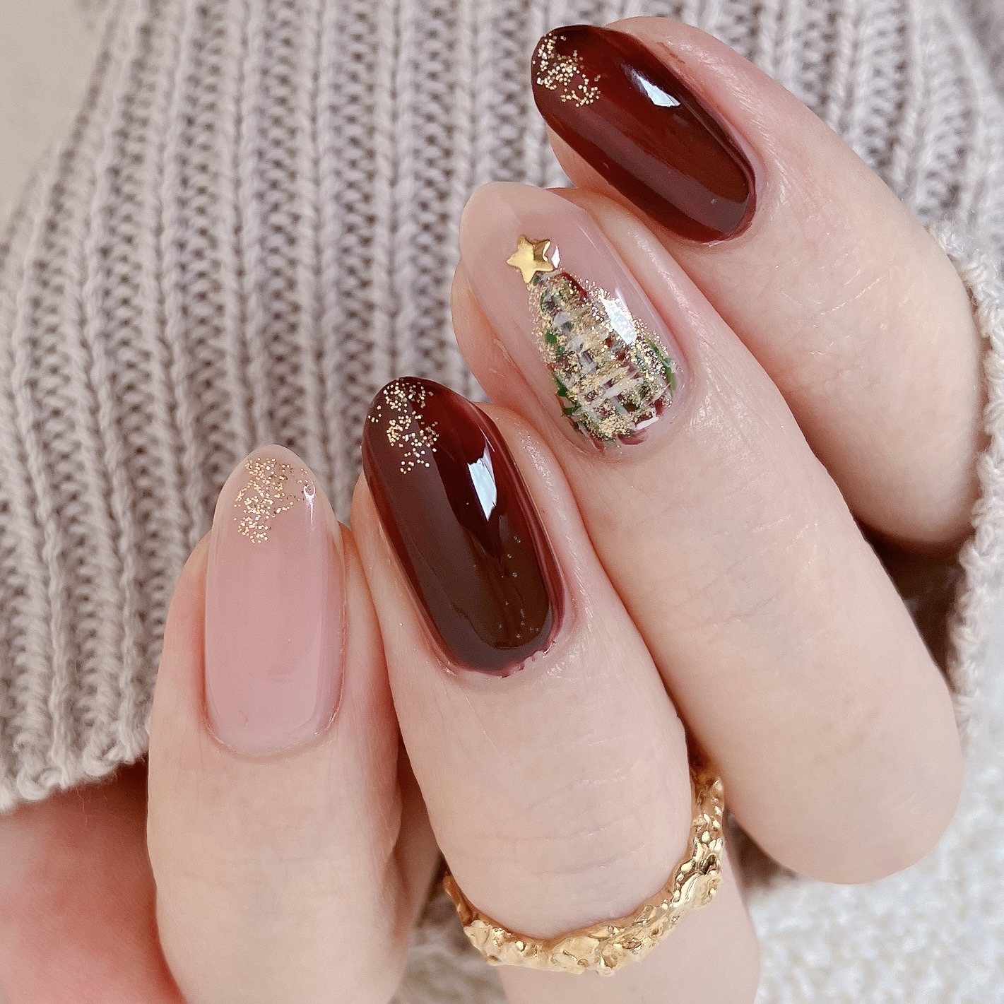 how to】クリスマスカラーのツイードネイル : akiのセルフネイルblog