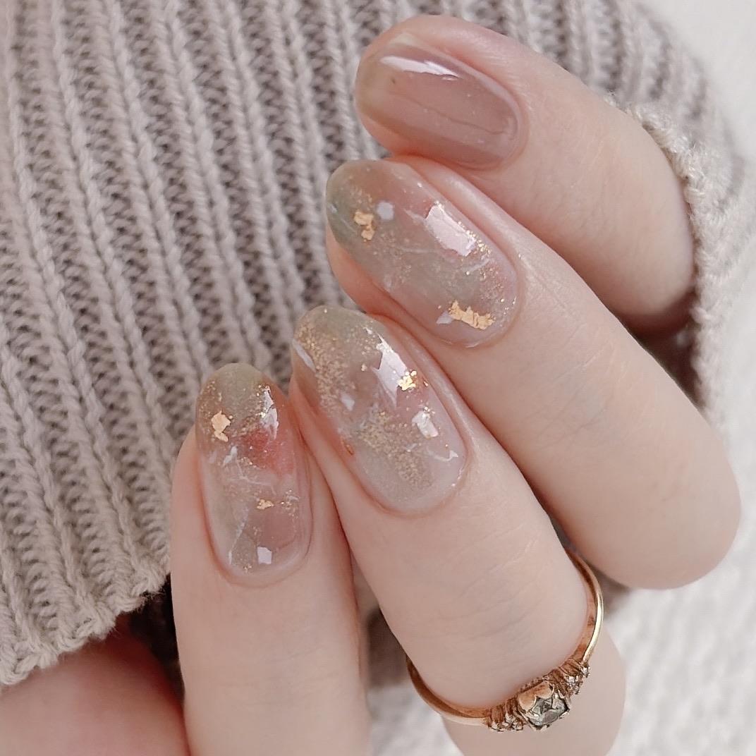 how to】くすみグリーンの天然石風ネイル : akiのセルフネイルblog