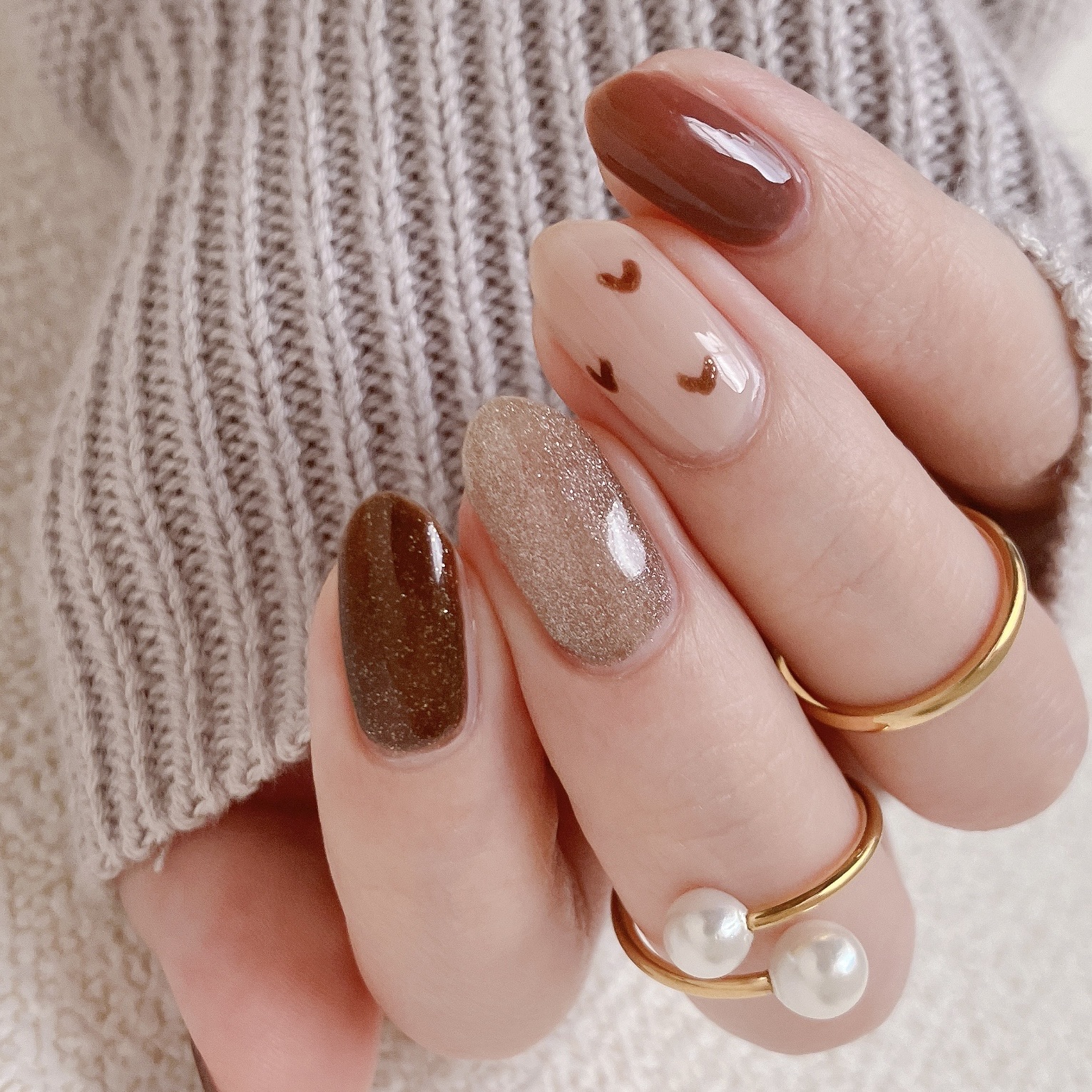 【No.045】バレンタインネイルチップ♡ハート♡赤ネイル♡ブラウン♡チョコ No.045】バレンタインネイルチップ♡ハート♡赤ネイル♡ブラウン