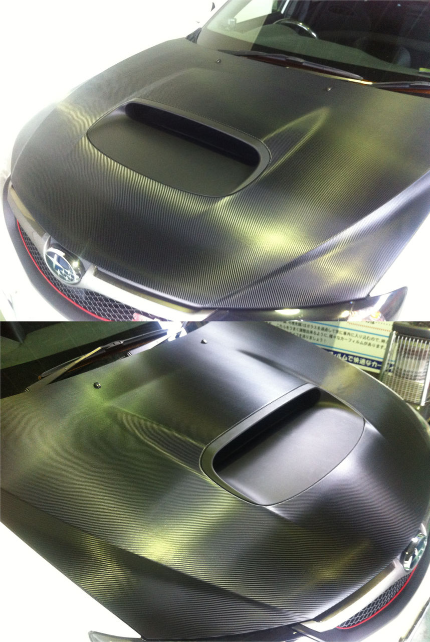 インプレッサ ボンネット カーボンシート施工 貼りアップblog