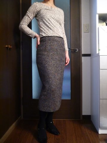 ツイード膝下タイトスカート Harukoma S Tiny Workshop