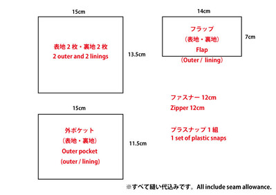 蓋付きミニポーチ型紙