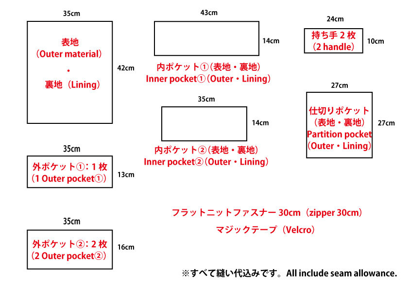 バッグインバッグの作り方 ファスナー仕切りポケット付き インナーバッグdiy ハンドメイドどっとこむ 無料ﾚｼﾋﾟ紹介 ｵﾘｼﾞﾅﾙﾊﾝﾄﾞﾒｲﾄﾞ 雑貨制作 販売