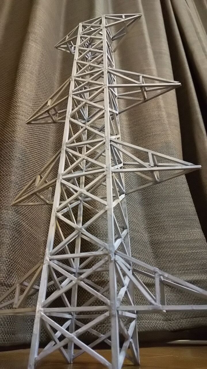 自作４回線鉄塔模型製作 ベンド点より上側が完成 送電鐵塔 C18area