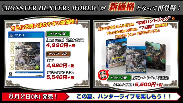 【予約開始】『モンスターハンターワールド』PS4本体同梱版が7月26日発売決定！ソフト単体も新価格に値下げ！ : はちま起稿