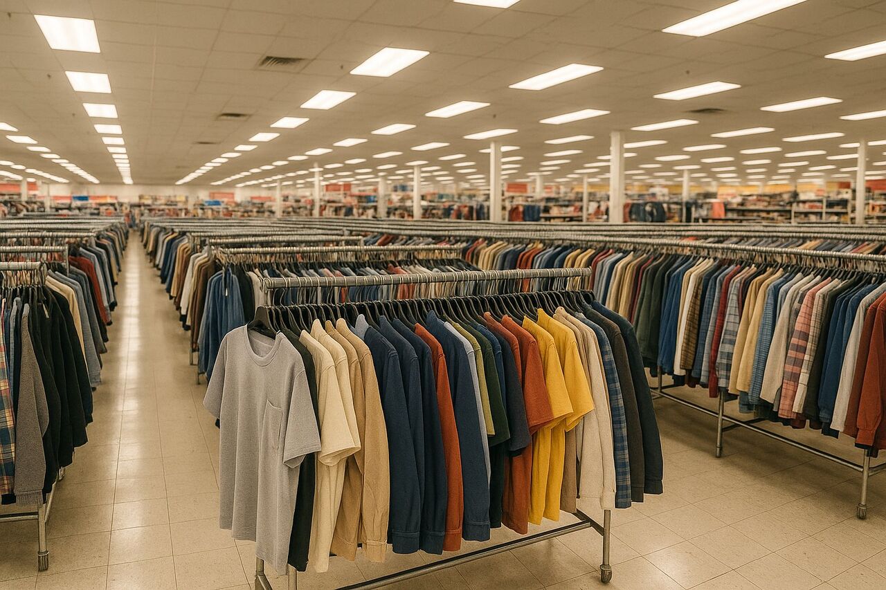 ディスカウントストアの衣料品売り場のイメージ