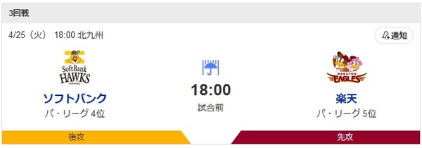 明日からソフトバンクVS楽天の5位攻防戦