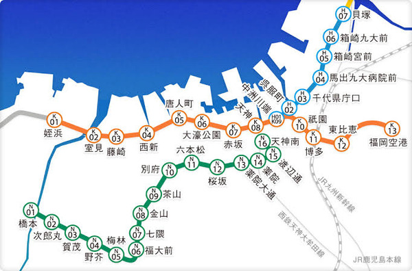 【画像】福岡市営地下鉄の路線図がこちら！住みたい街書いてけ！！！！！！！！！