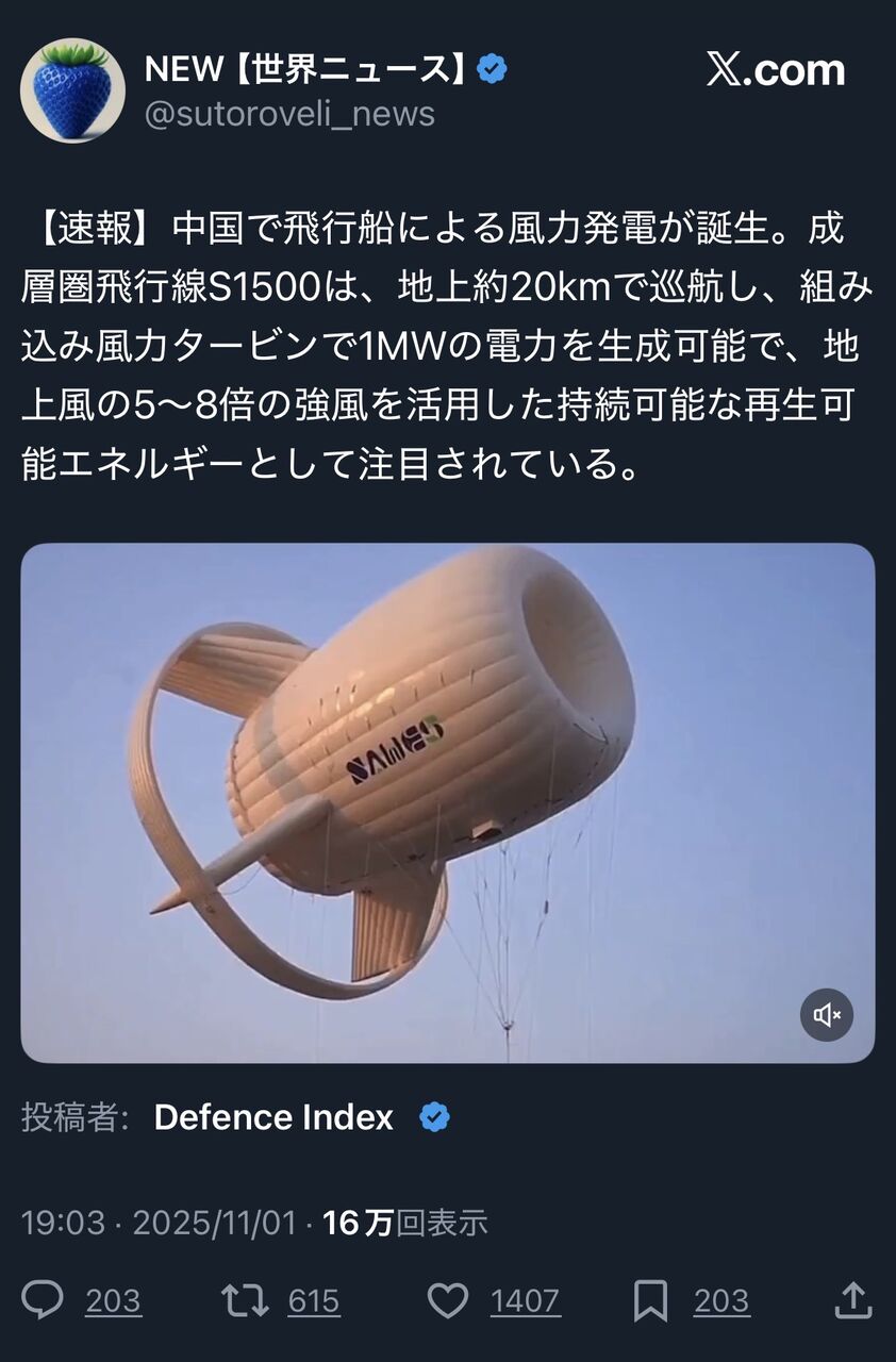 上空2万メートル！ 中国の風力発電所が目指す未来