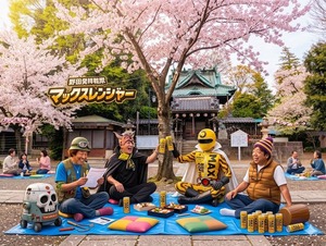 野田発祥戦隊マックスレンジャー愛宕神社でお花見