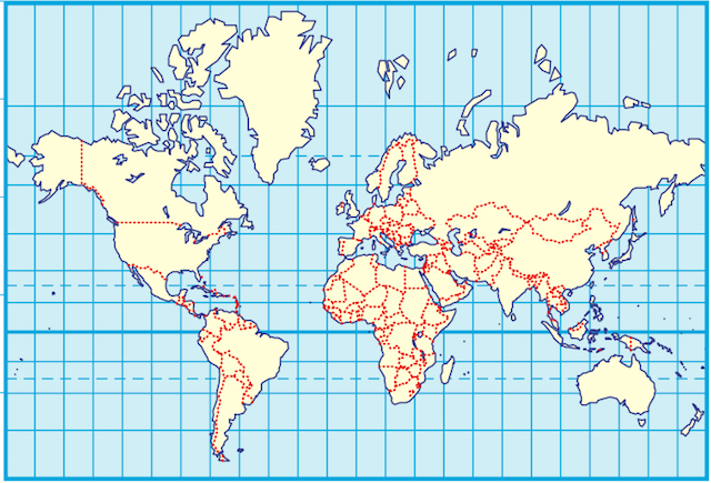 実際の面積に合わせて修正された世界地図 ヨーロッパは意外に小さい