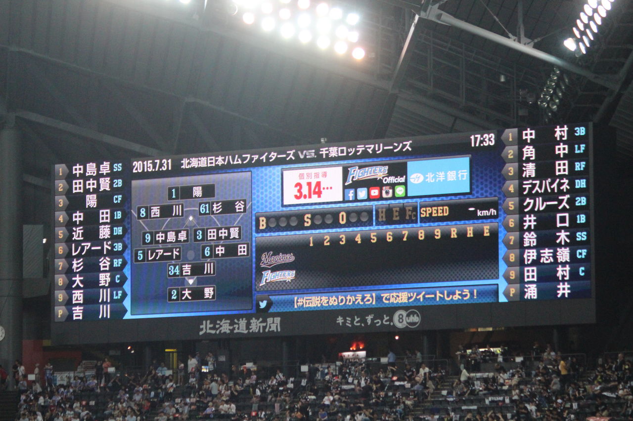 15 7月31日の北海道日本ハム対千葉ロッテ12回戦 札幌ドーム スコアシートを持って