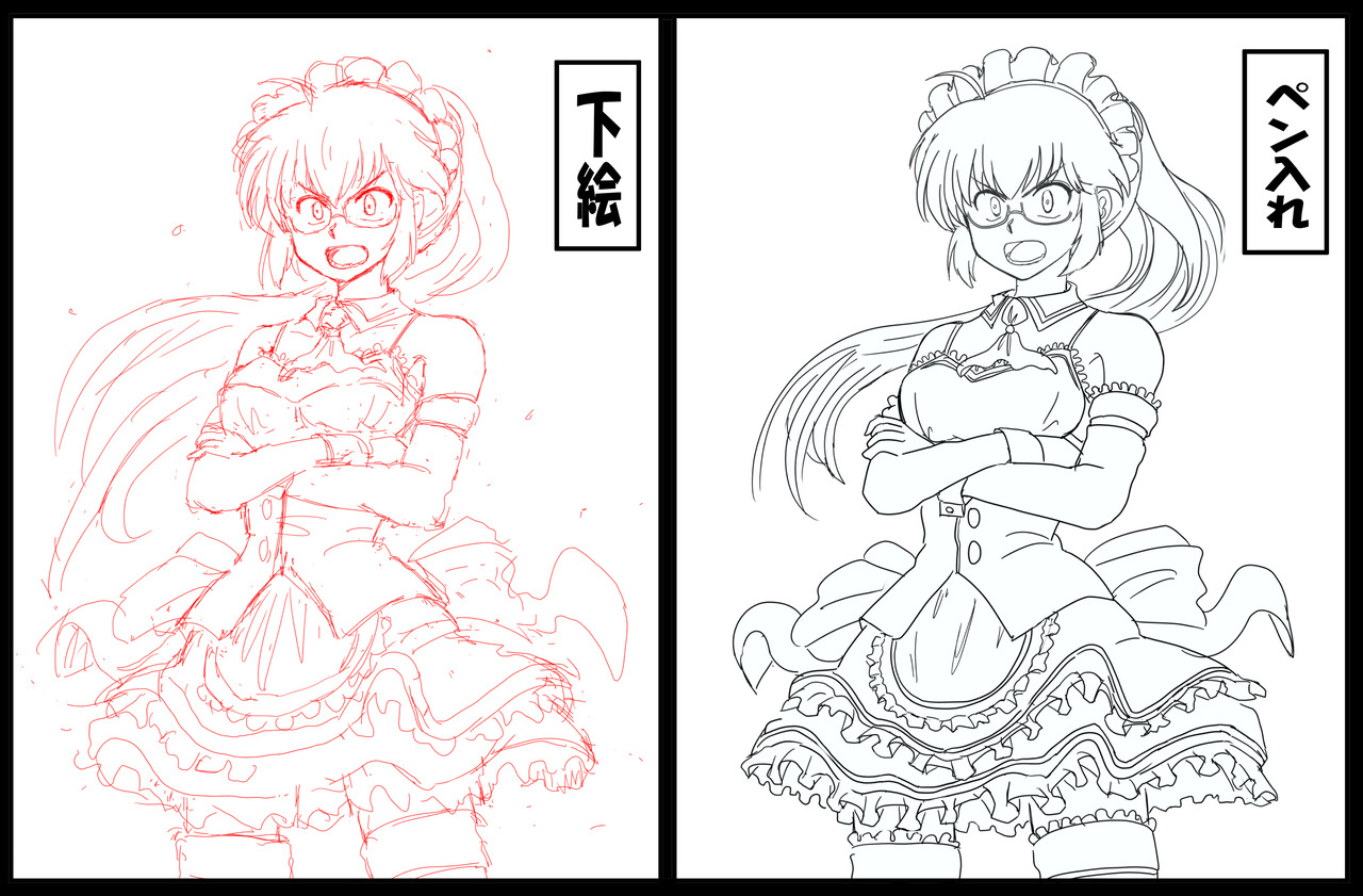 ガイナ立ち下絵+ペン入れ