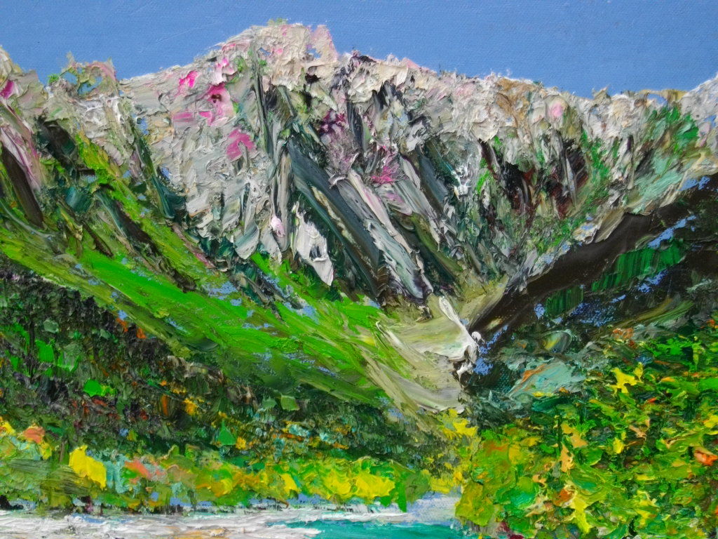 上高地 油絵 風景 真作 嶋津和幸 上高地の朝 油画 油絵 風景画 湖 山 6号