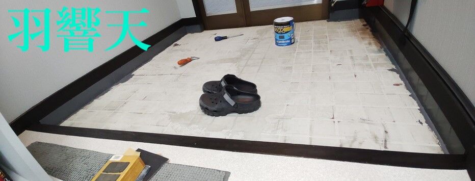 玄関のフロアタイル施工 側面のタイルを塗装 水性シリコン建物用 ダークグレー Diy その フィッシング羽響天