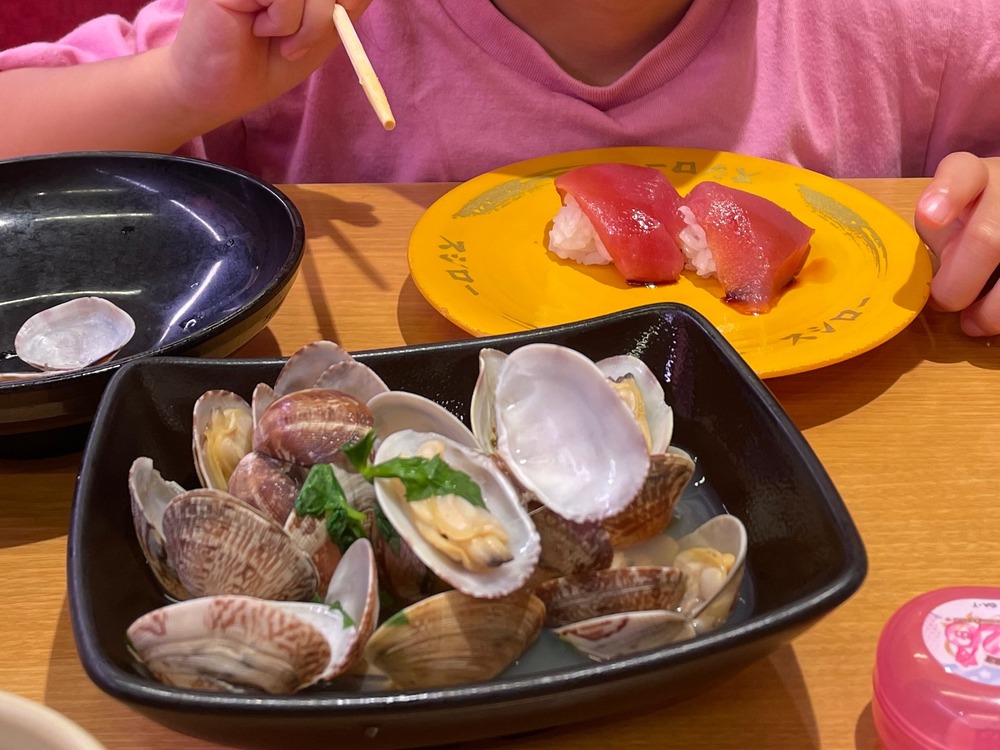 スシロー◆ミニシャリが子供に最適！あさりの酒蒸しまで〜