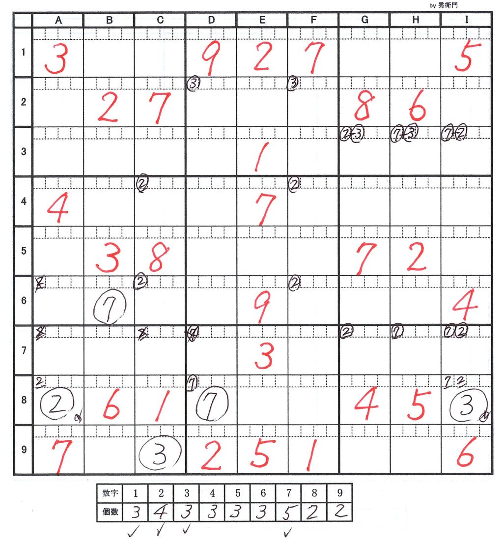 10月25日 やってみよう数独「中級」--ニコニコ式解法 : 秀衛門-1