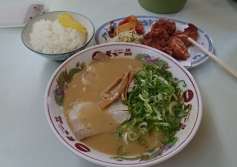 唐揚げセット 硬麺＋ネギ増し＋ニンニク少々