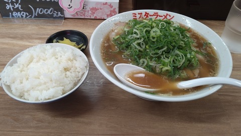 ミスターラーメン(並)硬麺+ネギ多目とライス(小)