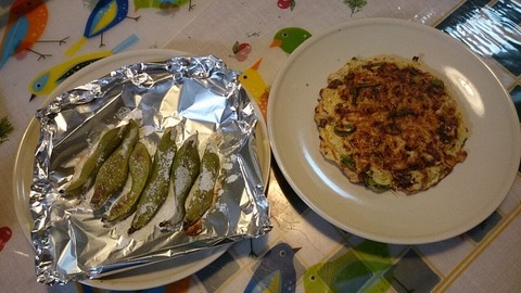ネギ焼きと自家製ぞら豆の塩焼き
