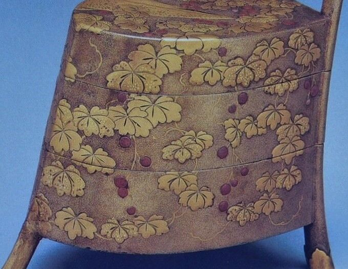 重香合】茶道具 茶道 蒔絵 三段 漆器 金彩画 アンティーク 古美術 重