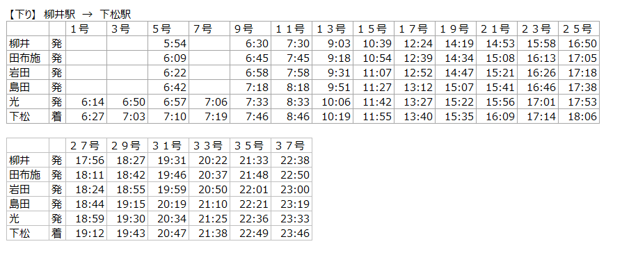 10月1日から 柳井駅 下松駅 間の臨時代行バス 時刻表 お知らせ Hikari Fun