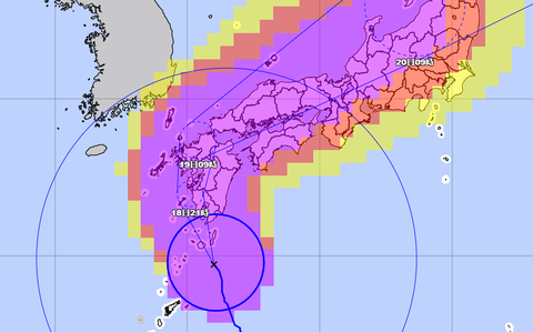 気象庁台風14号暴風圏に入る確率20220918-1