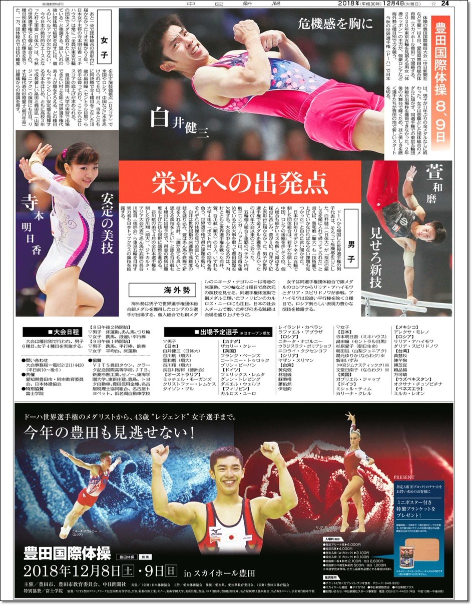 2018大会情報 2018豊田国際体操競技 大会情報まとめ ヒカル こころのブログ 内村航平history