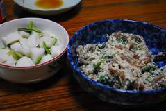 こんにゃくの白合えと漬け物