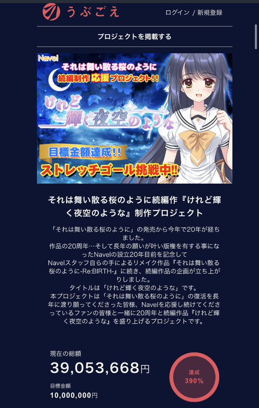 【朗報】エロゲ会社「続編作りたいので1000万クラファンお願いします！」　←3900万集まってしまう