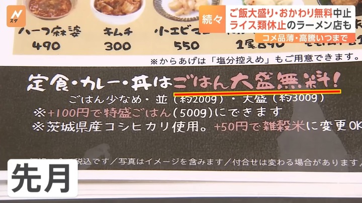 【悲報】ご飯大盛り・おかわり無料、ガチで終わりそう　（動画あり）