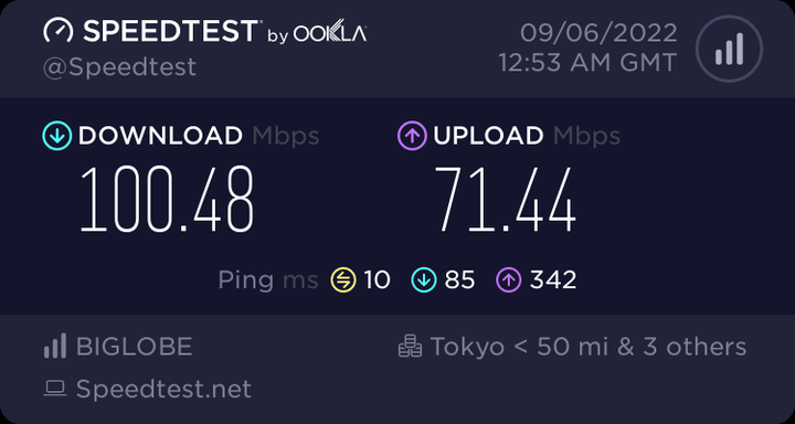 お前らのインターネット回線の速度を書いていけ　ちなみに日本平均は91.9Mbps
