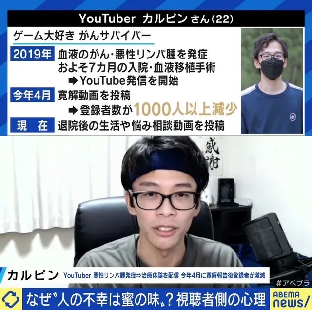 癌サバイバー系YouTuber「治った」　→　 再生数&登録者数&高評価、激減