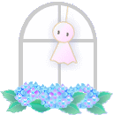 梅雨 窓と紫陽花テルテル