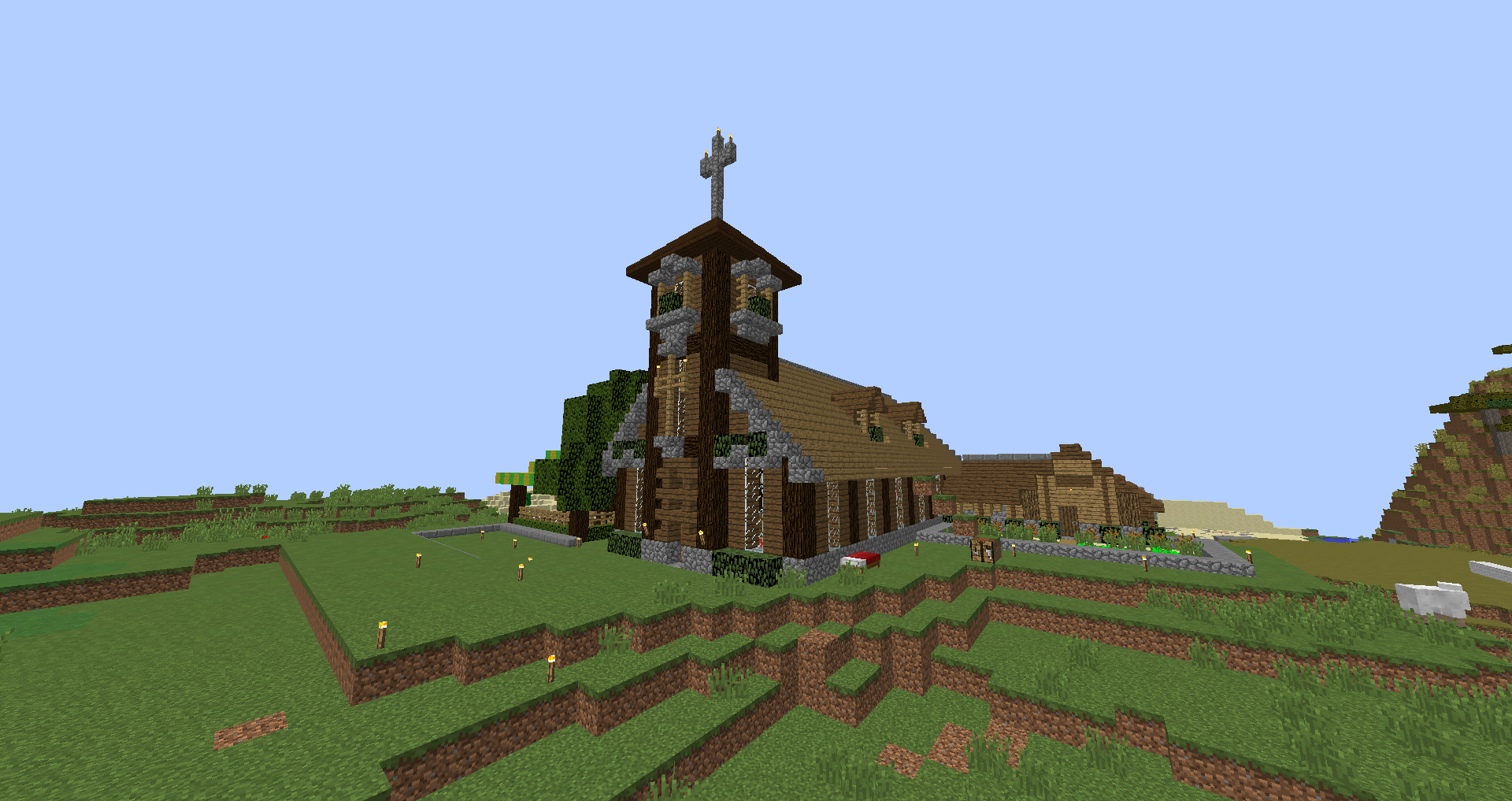 開墾part７ リスポーン地点に教会を建てるよ １ ひもの まいくらいふ