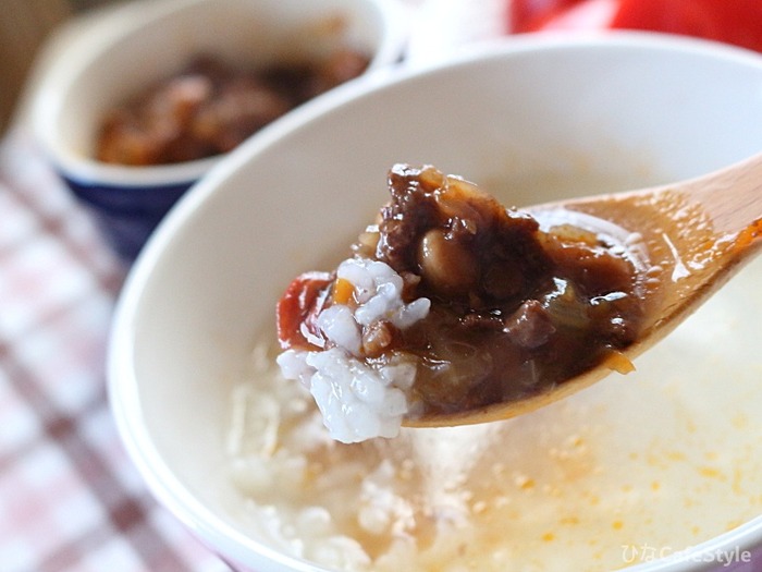 ミートソースと食べるお粥☆風邪をひいてるわけではありませんよｗ