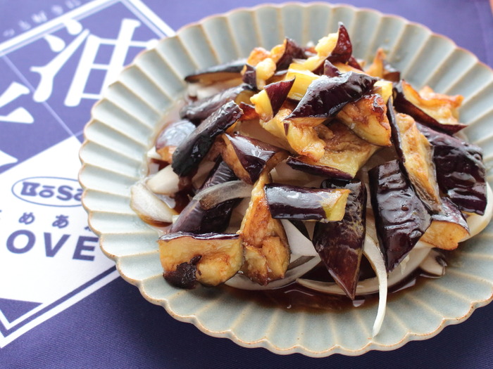 新たまねぎと食べる茄子の揚げびたし