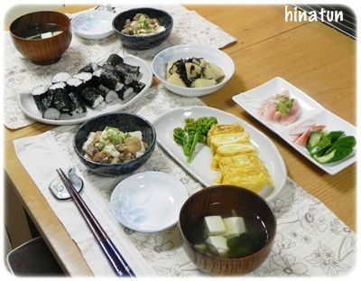 白鶏とビンチョウマグロの海苔巻き＆ちょこっとおかずの夜ごはん