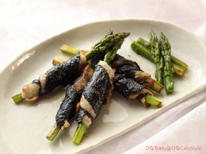 アスパラの肉海苔巻き