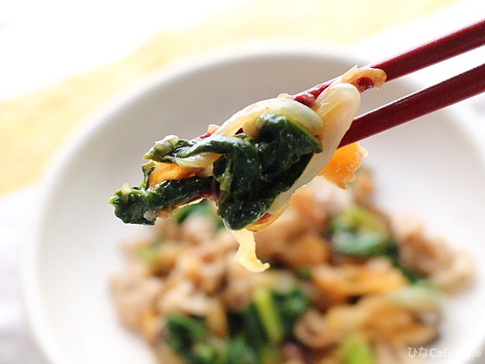 かつお菜の豚肉炒め☆かつおの香りがする福岡のお野菜