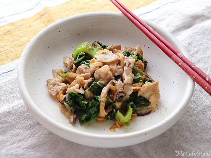 かつお菜の豚肉炒め