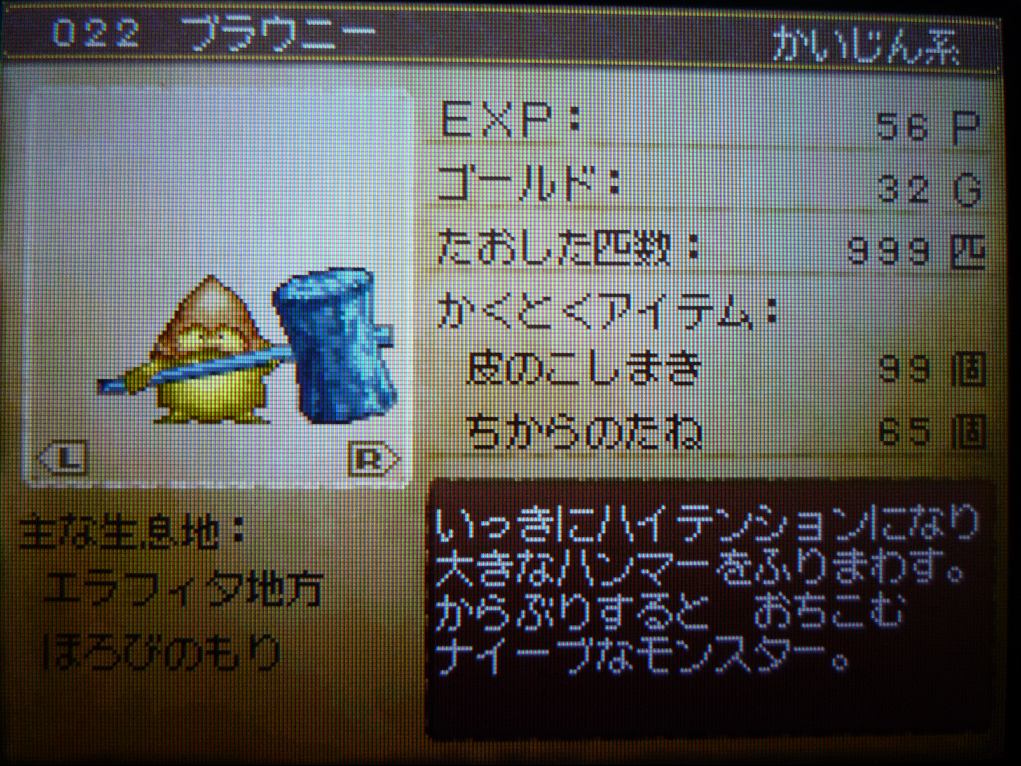 ドラクエ9 ブラウニーの討伐数が999匹達成 ひらりんげんぞう日記 ドラクエ9 ブラウニーの討伐数が999匹達成 ひらりんげんぞう日記