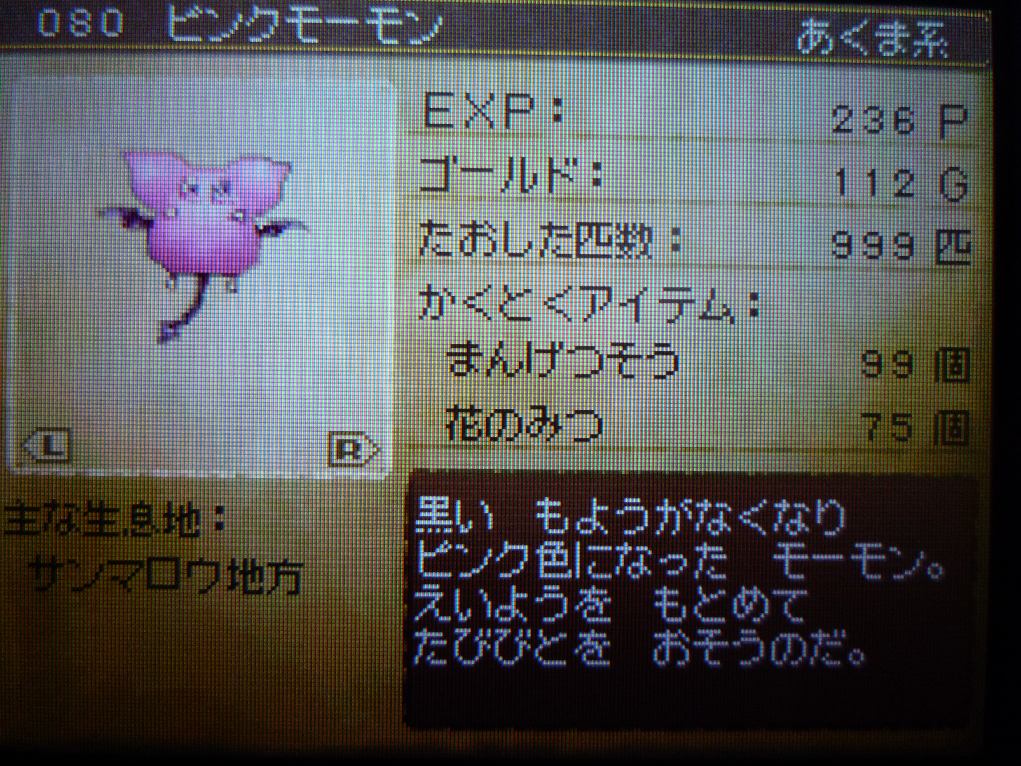 ドラクエ9 ピンクモーモンの討伐数が999匹達成 ひらりんげんぞう日記