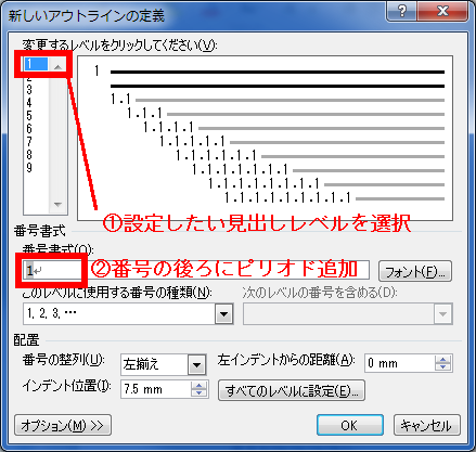 番号見出しの間にピリオド2