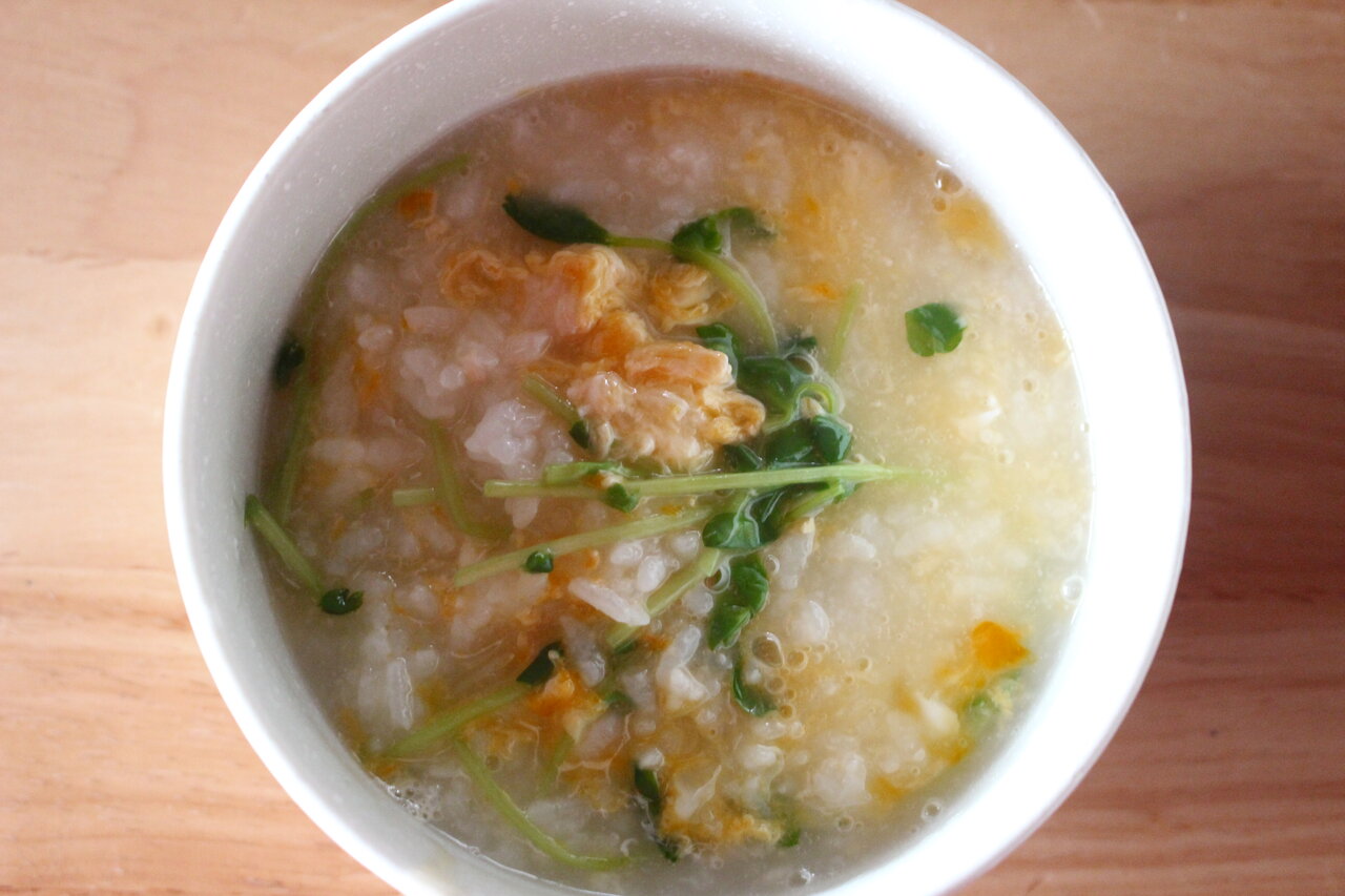 365日米レシピno 92 豆苗と卵の中華粥 かごっまおごじょ 西ひろみ のお気楽日記