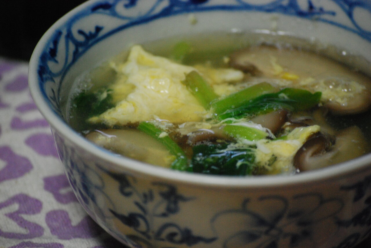 365日汁物レシピno 94 椎茸とほうれん草のかきたま汁 かごっまおごじょ 西ひろみ のお気楽日記