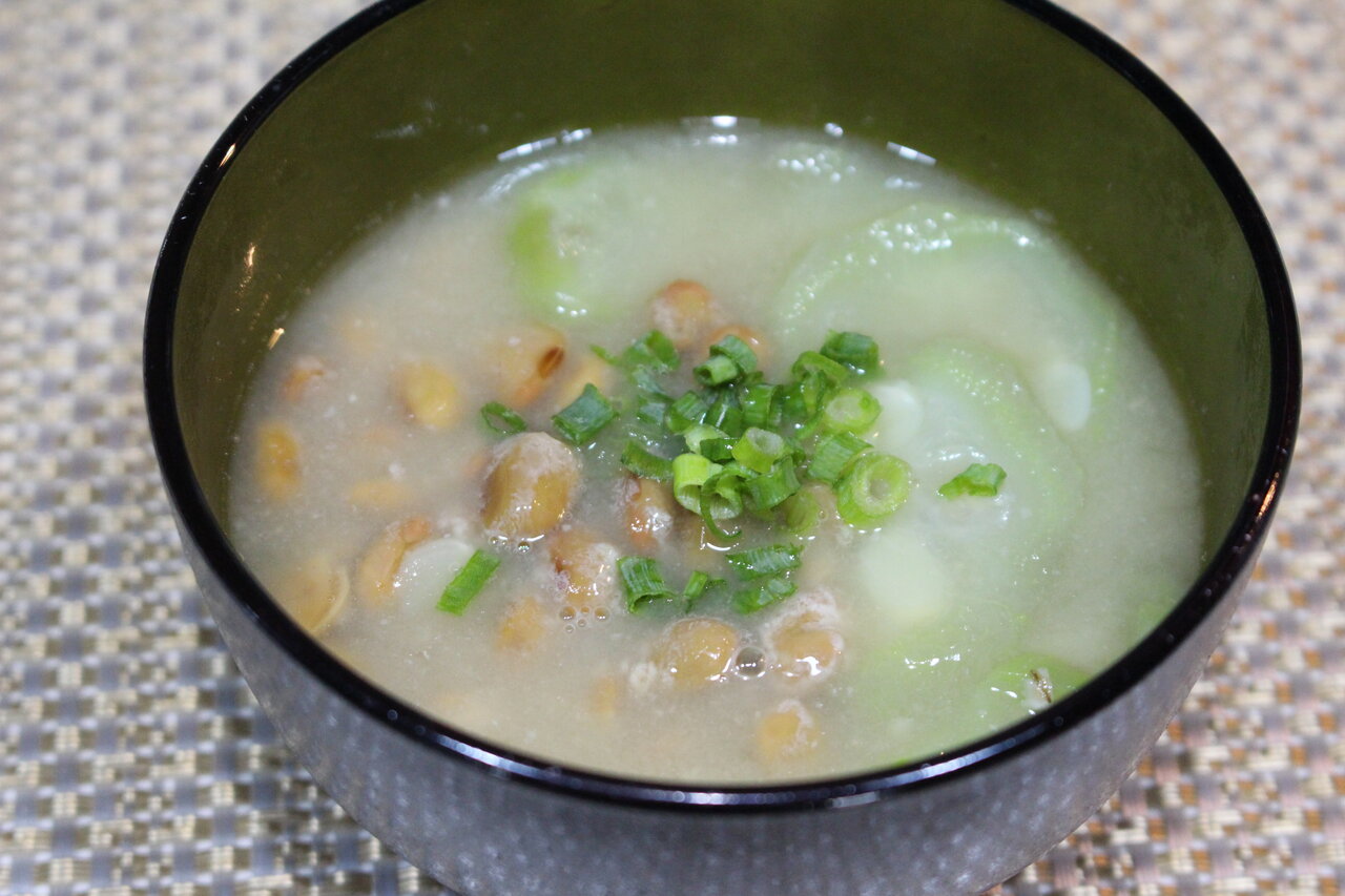 365日汁物レシピｎo 1 へちまと納豆の味噌汁 かごっまおごじょ 西ひろみ のお気楽日記